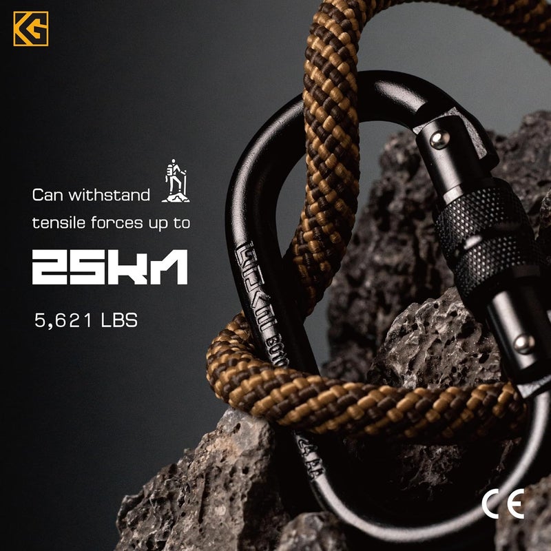 GDK2 Defender CE Certified 25kN Screwgate Locking Carabiner in Size 4.21 x 2.24 inch, Heavy-Duty Carabiners for Climbing, Rappelling, and Mountaineering, Carbon Steel, Midnight Black, 1 Pack - Image 5